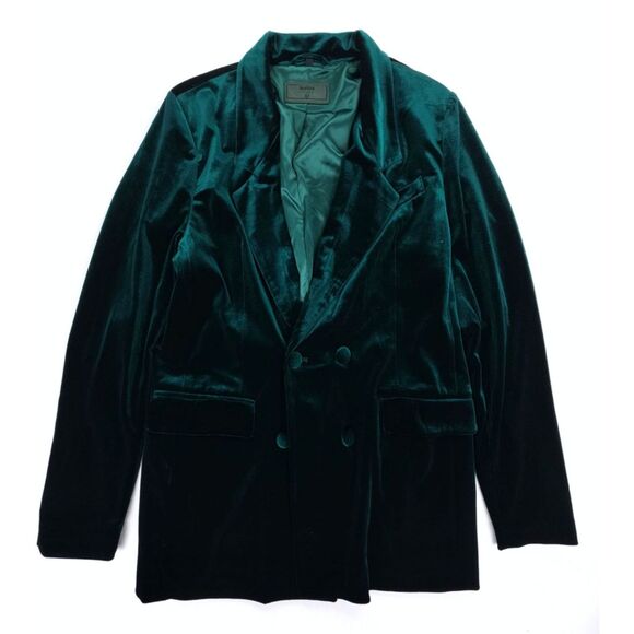 NEW Blank NYC Street Smart Blazer Emerald Green Velvet Double Breasted Old Money